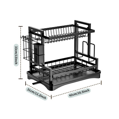 TC Kitchen Dish Rack H-Frame 2 Tier - Black