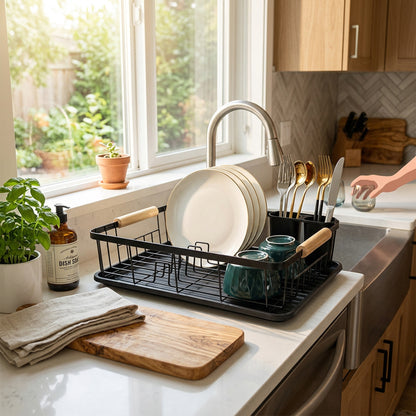 TC Kitchen Dish Rack Single Layer - Black