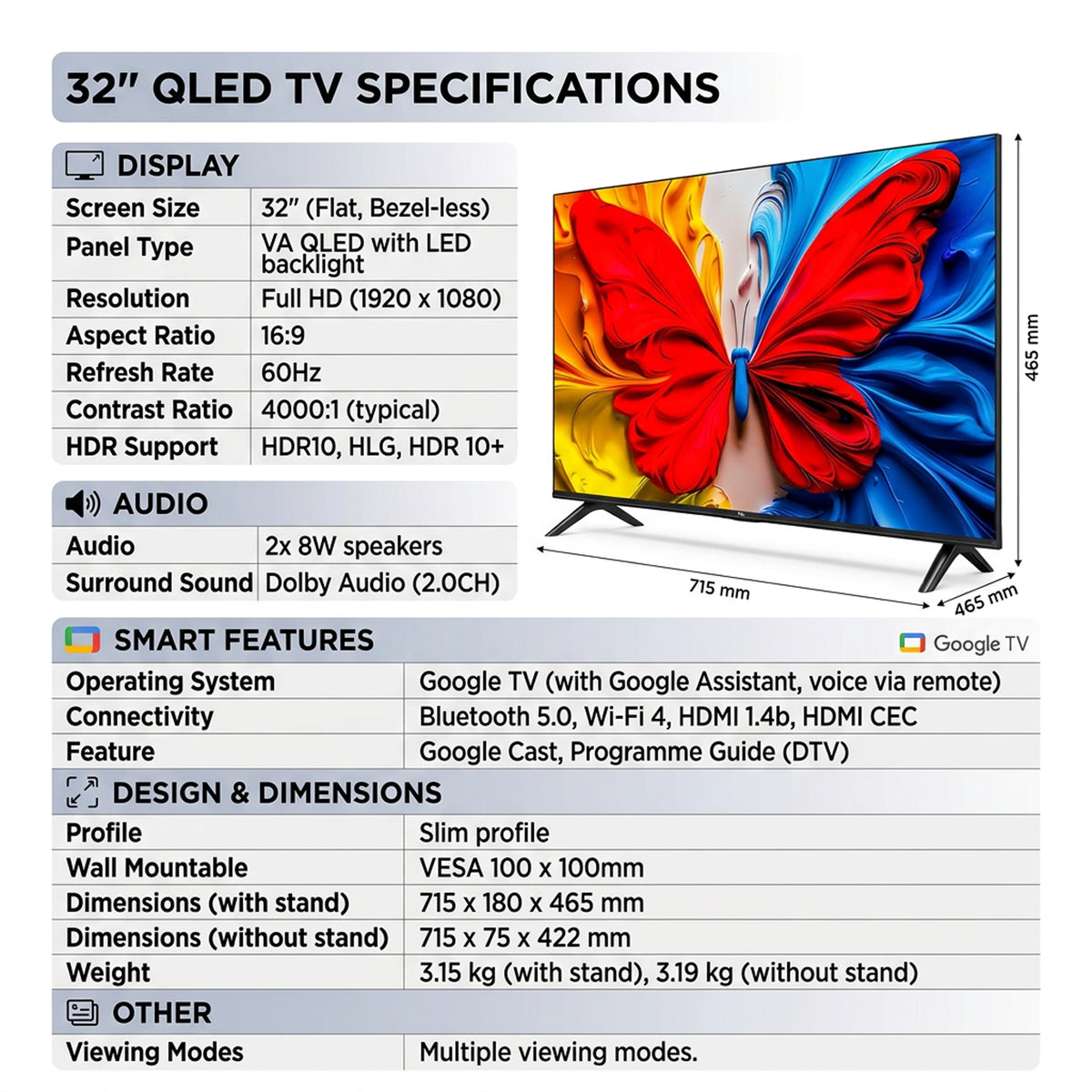 TCL 32" 2K QLED Google TV