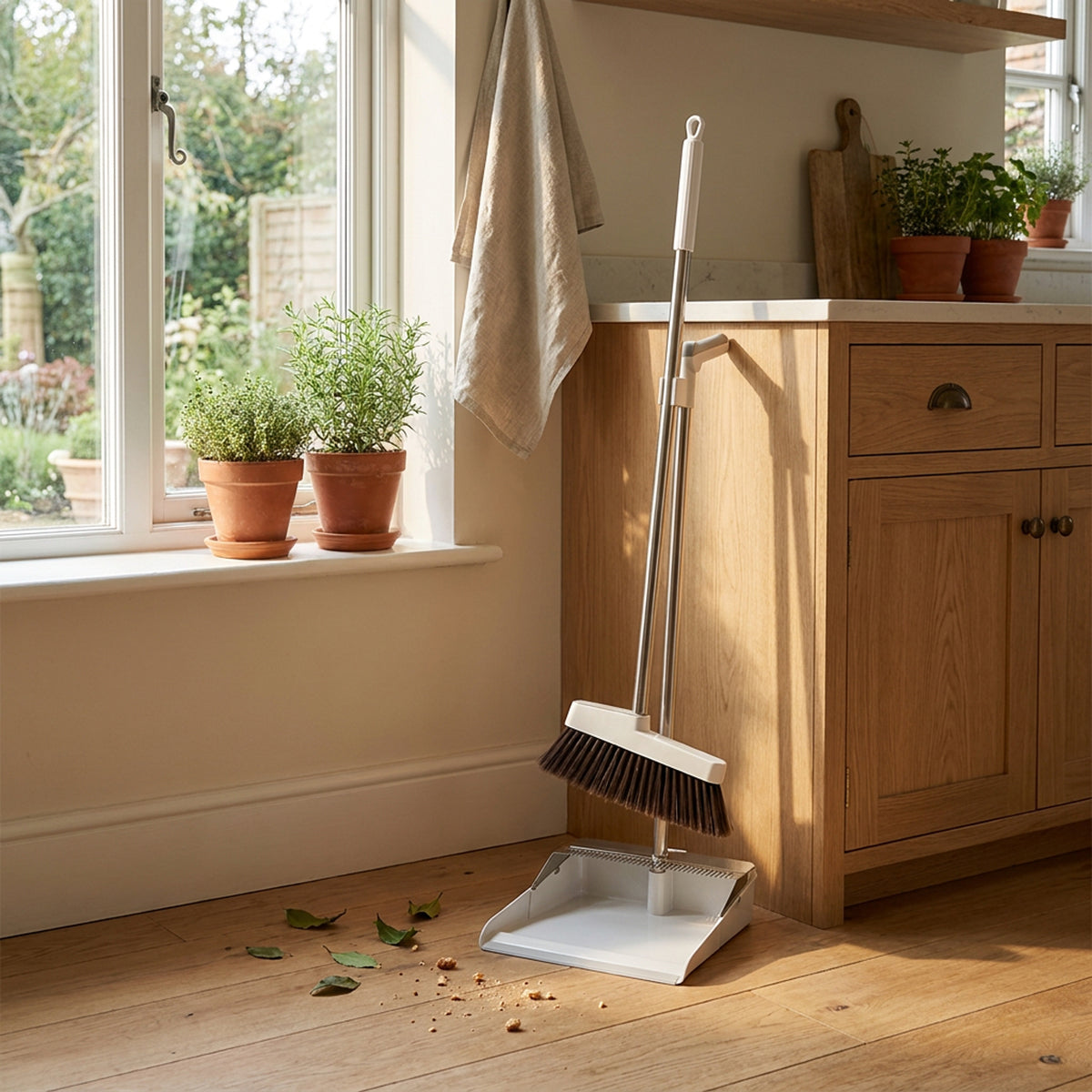 TC Upright Broom & Dustpan Set Large - White