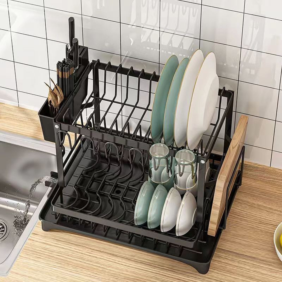 TC Kitchen Dish Rack Multifunction - Black
