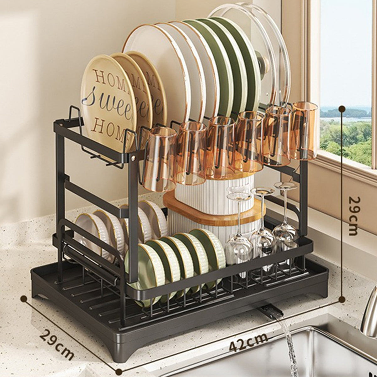 TC Kitchen Dish Rack Multifunction - Black