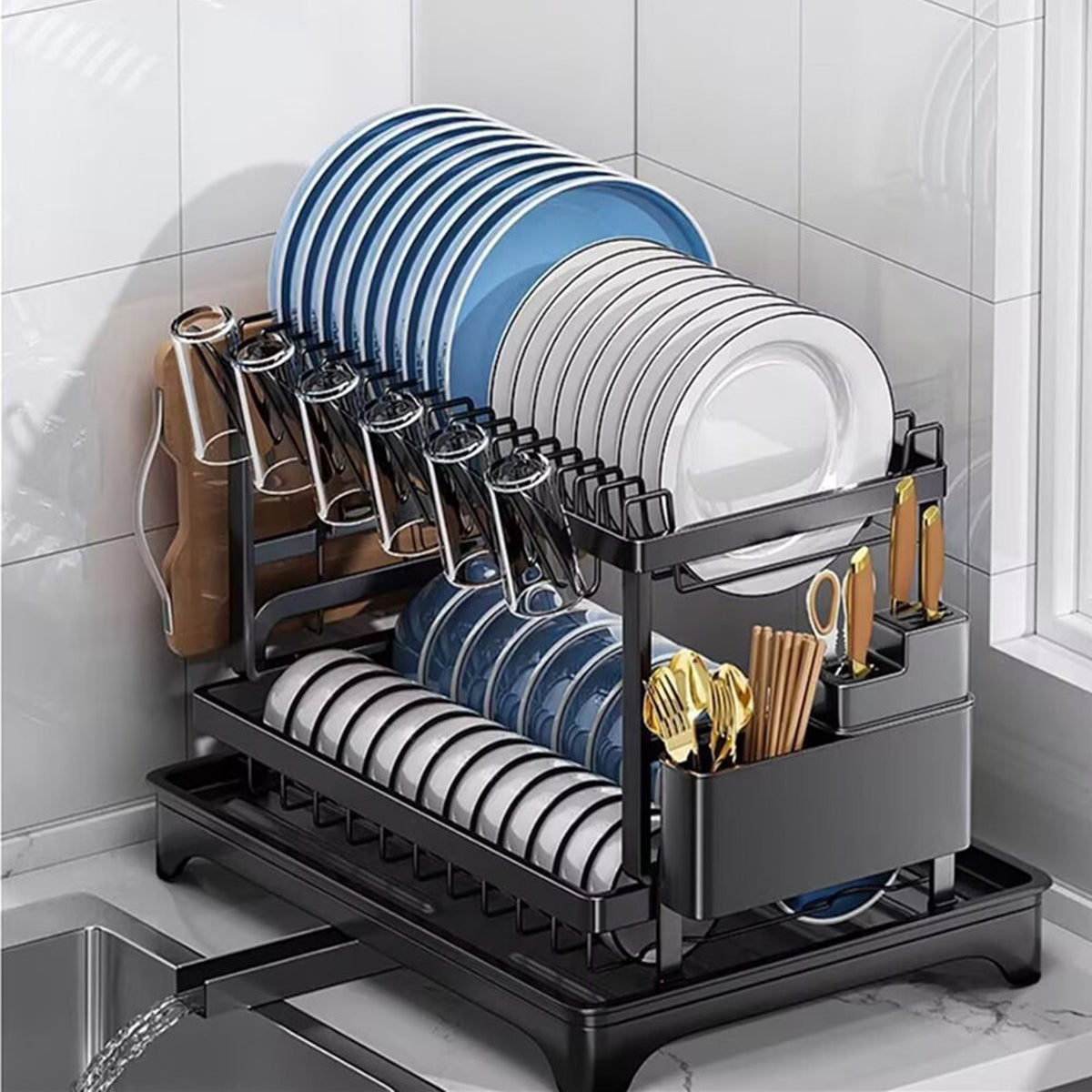 TC Kitchen Dish Rack Multifunction - Black
