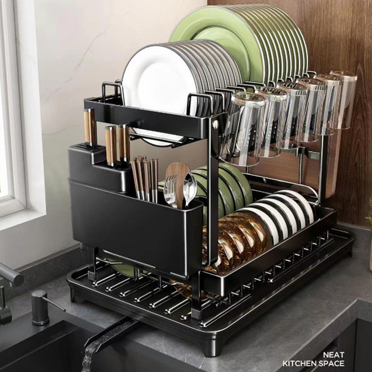 TC Kitchen Dish Rack Multifunction - Black
