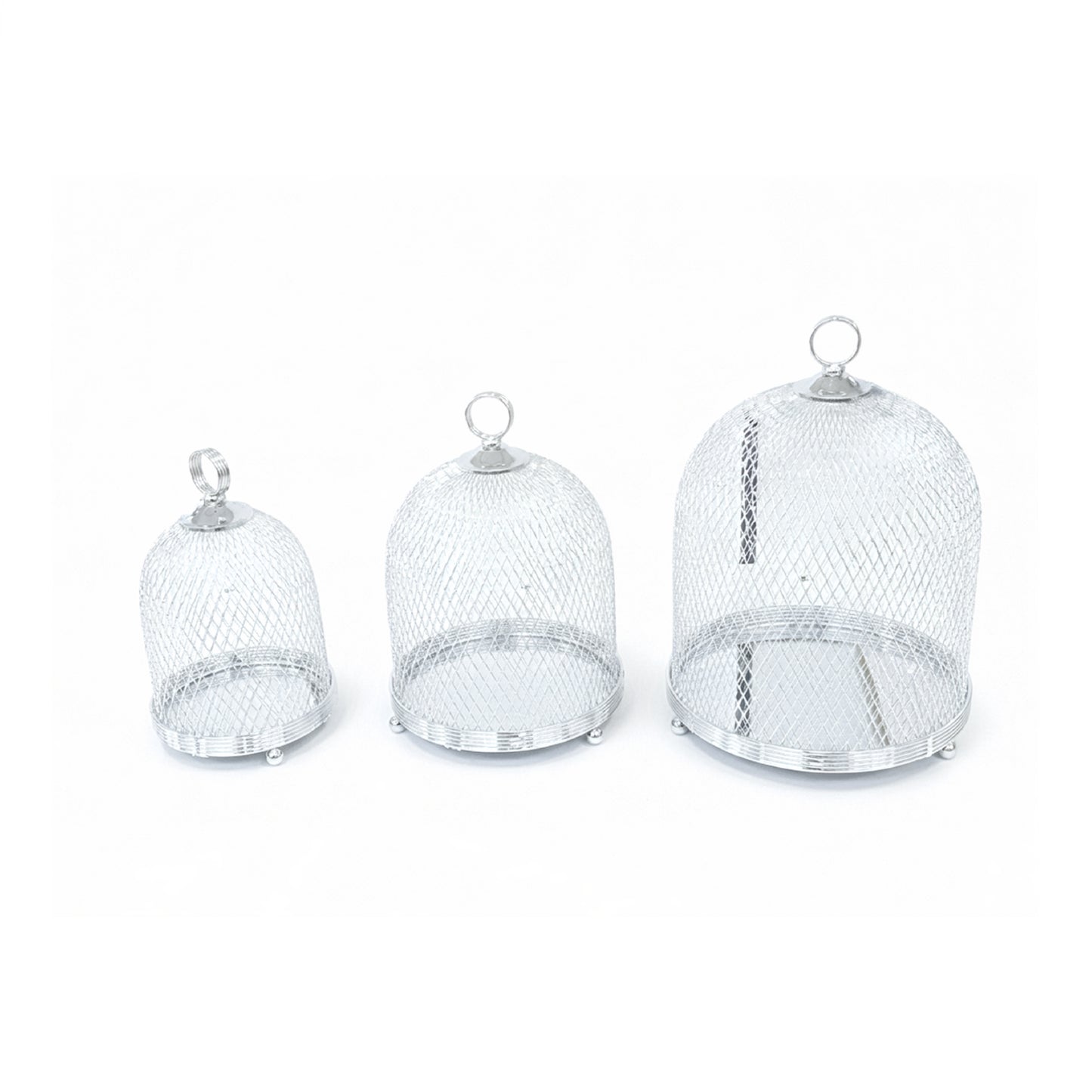3 Piece Mesh Cake Storage Dome Set Silver