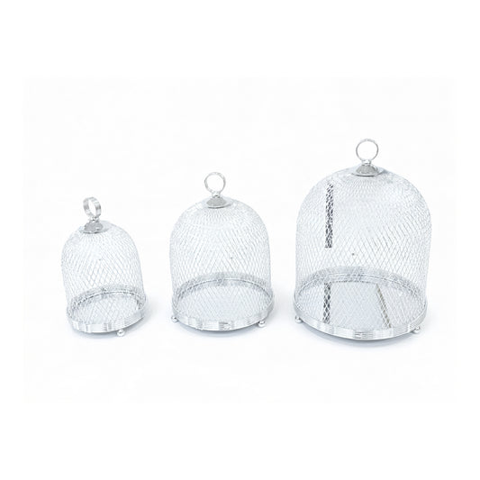 3 Piece Mesh Cake Storage Dome Set Silver