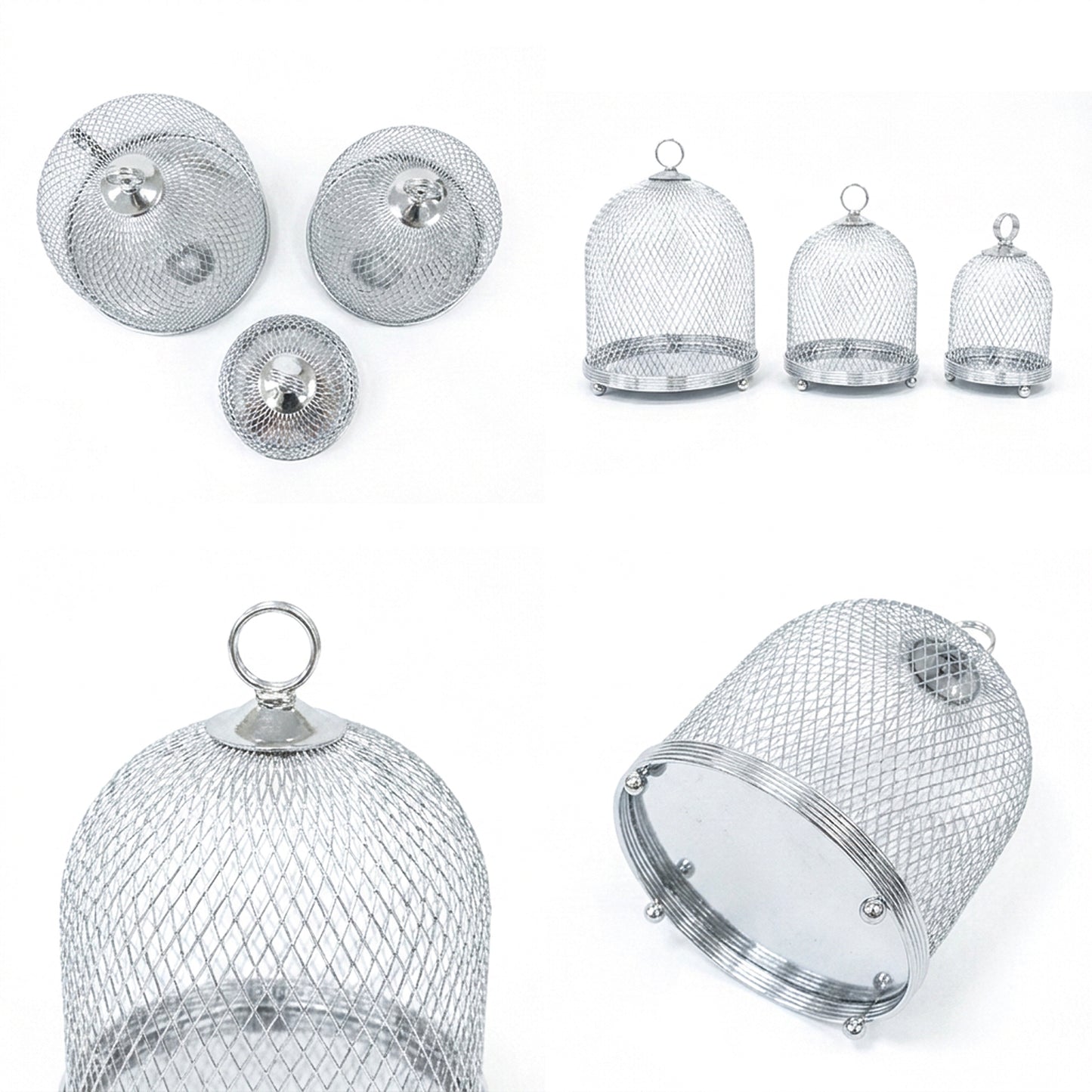 3 Piece Mesh Cake Storage Dome Set Silver