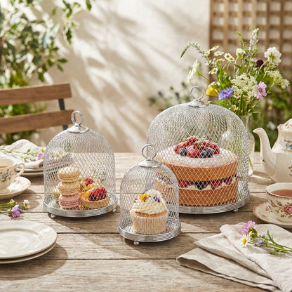 3 Piece Mesh Cake Storage Dome Set Silver