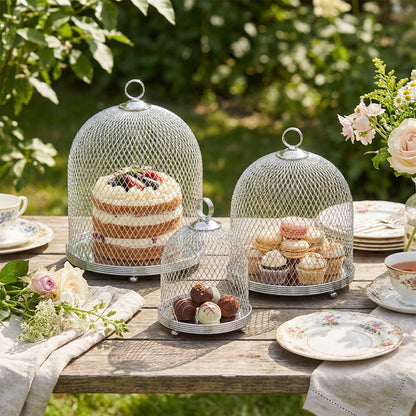 3 Piece Mesh Cake Storage Dome Set Silver