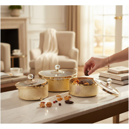 The Venice 3 Piece Cake Storage Set Gold