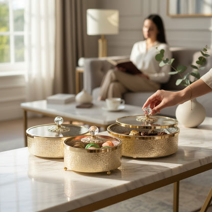 The Venice 3 Piece Cake Storage Set Gold