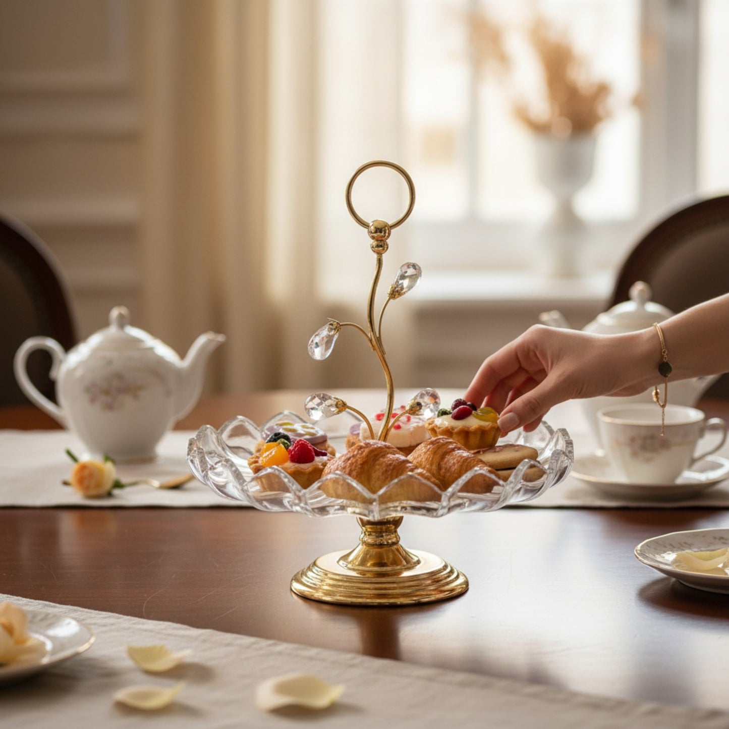 The Venice Flower Design Tray Gold