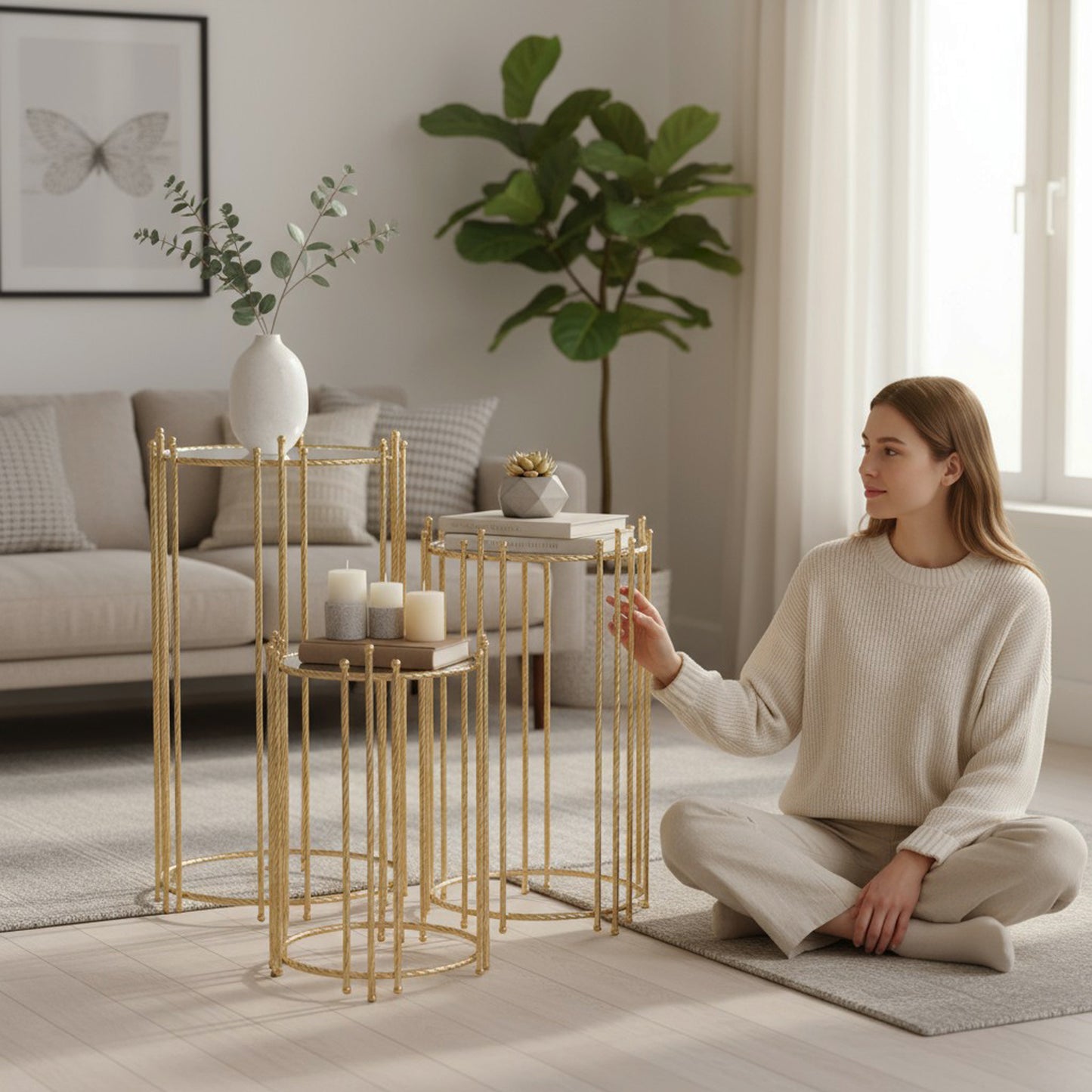 The Venice 3 Piece Coffee Table Set Gold