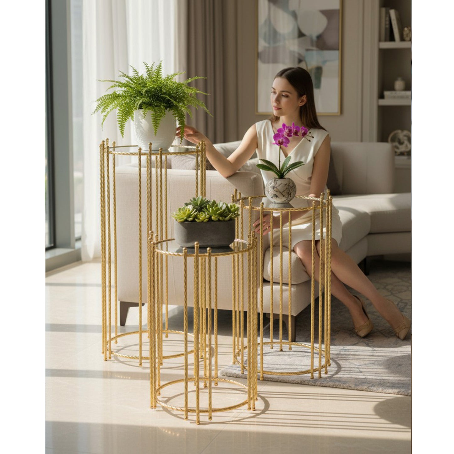 The Venice 3 Piece Coffee Table Set Gold