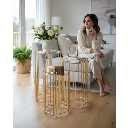 The Venice 3 Piece Coffee Table Set Gold