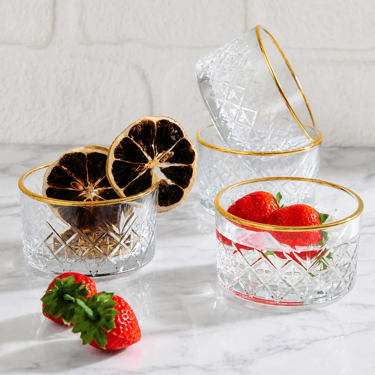 Pasabahce Timeless 255ml Gold Rim Bowl Set of 4