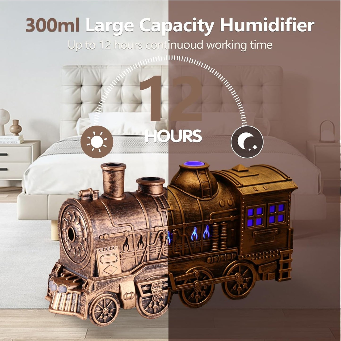 Train Humidifier with 300ml Essential Oil Diffuser Gold