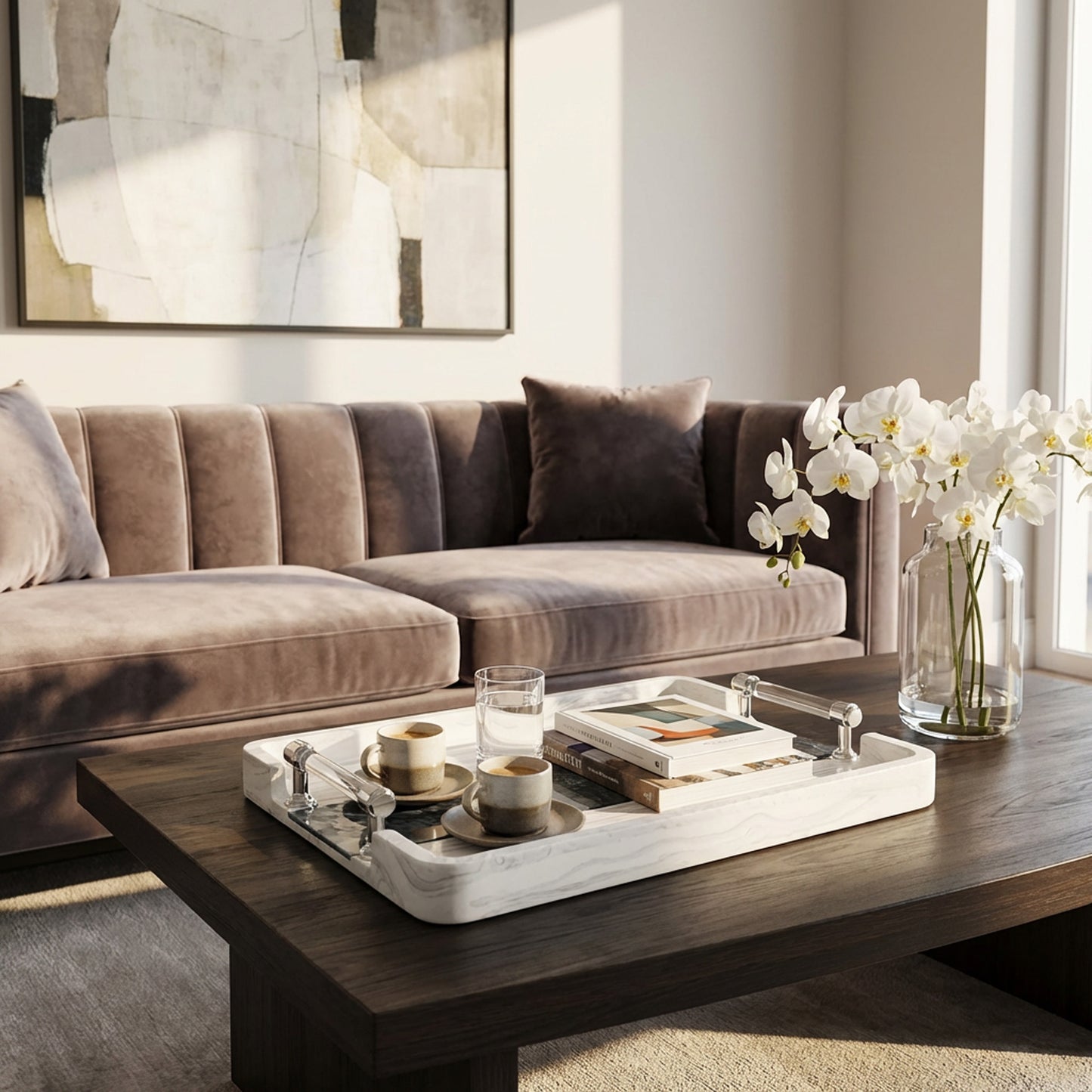 Marble Design Serving Tray Black & White