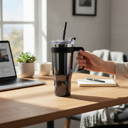 1.2Lt Shiny Stainless Steel Flask Black