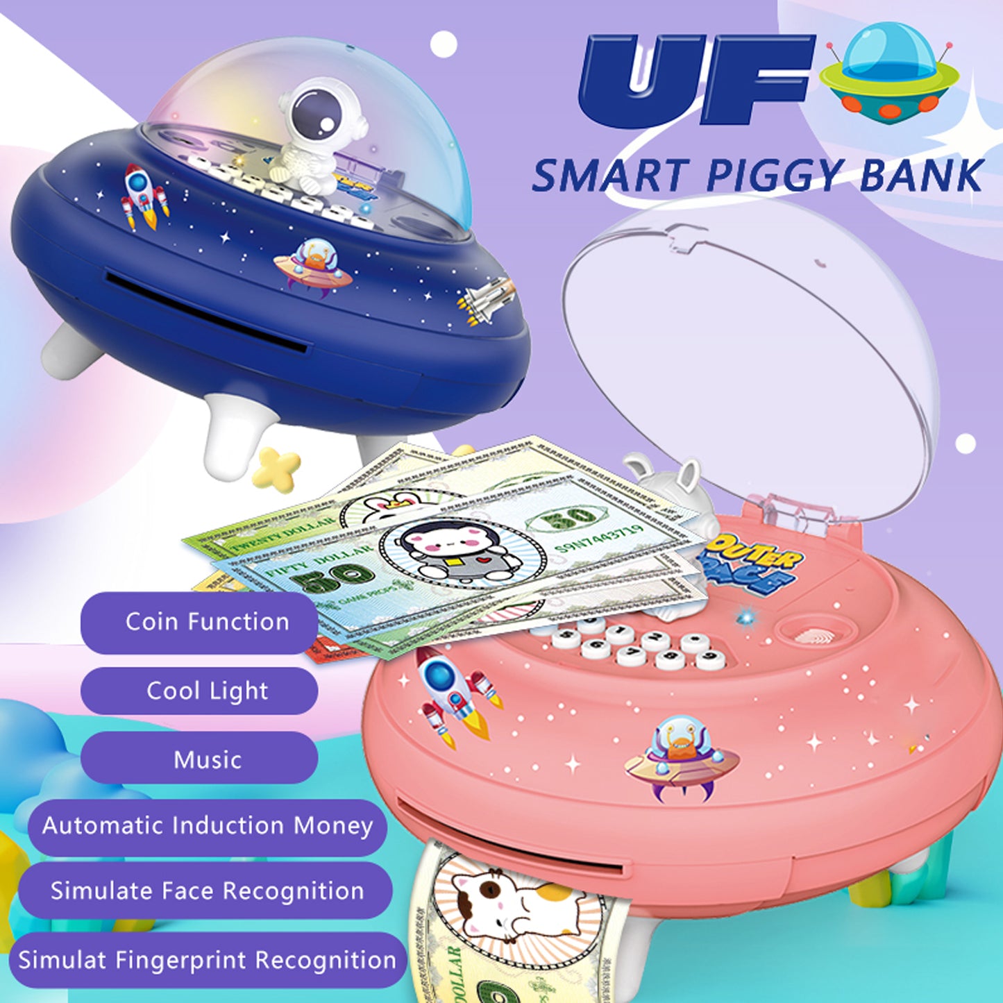 UFO Design Kids Money Bank Blue
