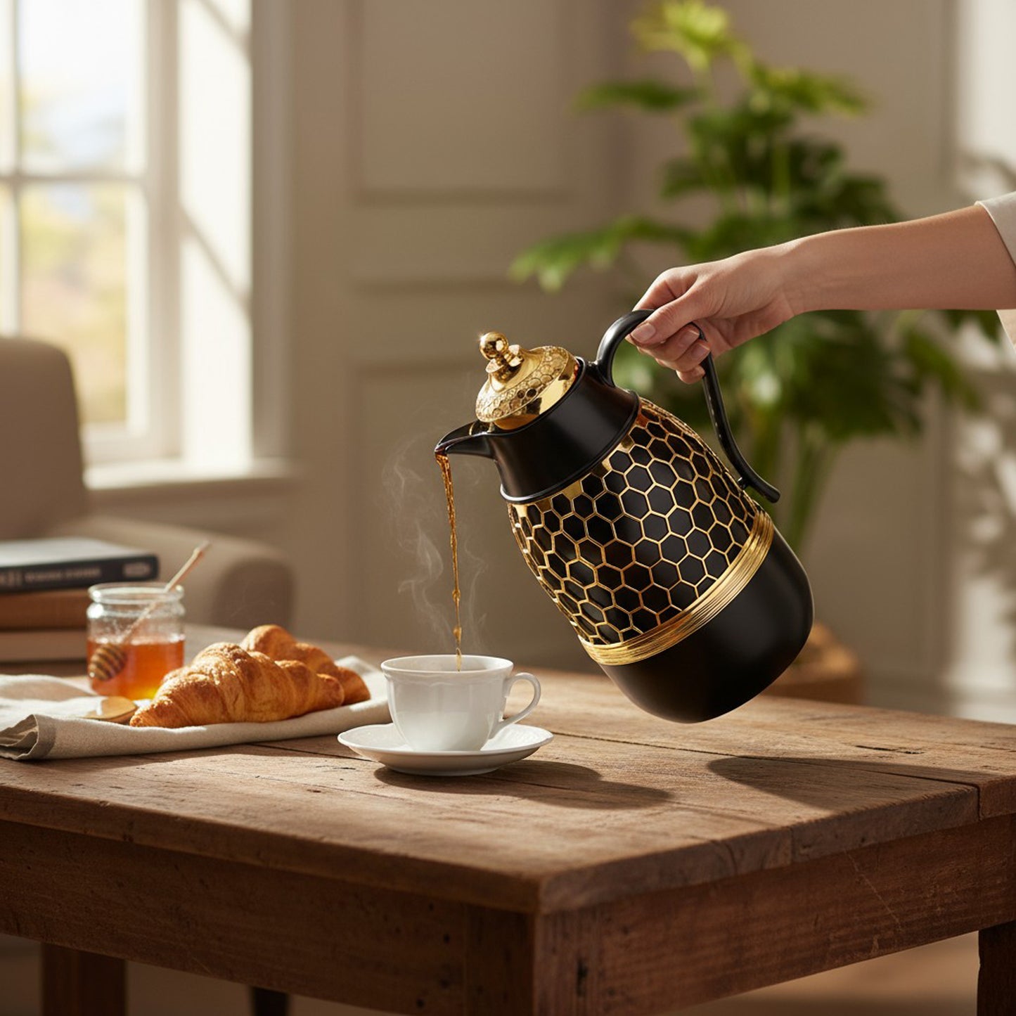 Kitchen Life Arabic Style 1Lt Vacuum Flask Black & Gold