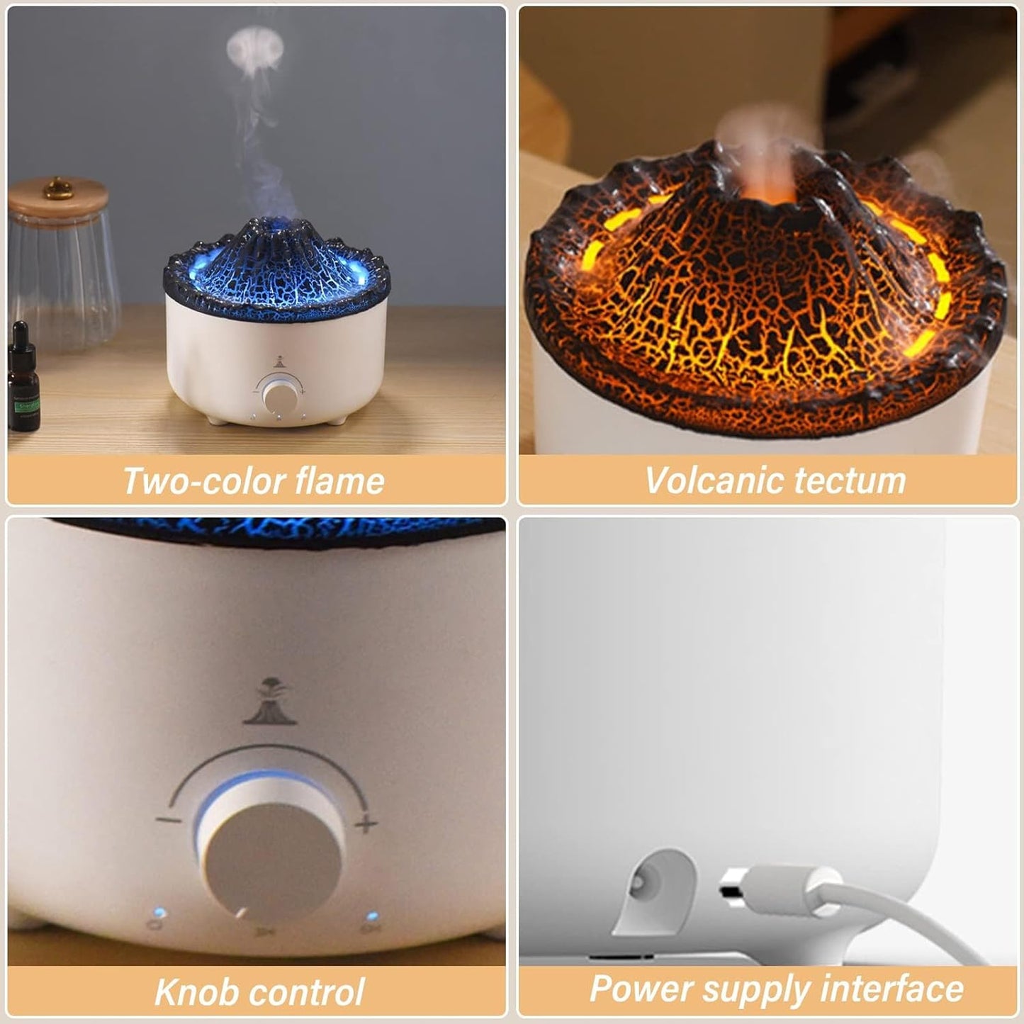 Remote Control 560ml Volcano Humidifier White