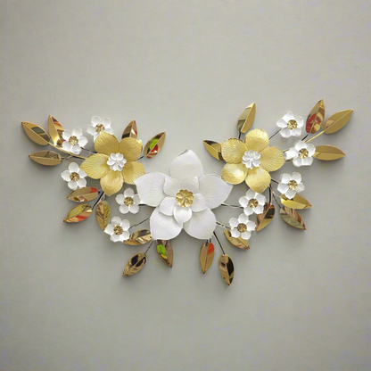 Urban Decor Flower & Leaf Design Wall Decoration Gold & White