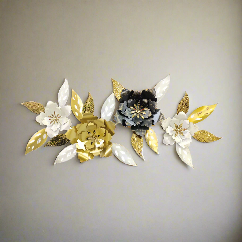 Urban Decor Flower & Leaf Design Wall Decoration Black, Gold & White