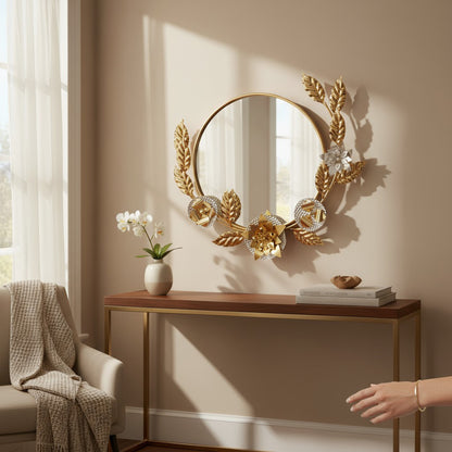 Urban Decor Leaf & Flower Design Wall Mirror Gold