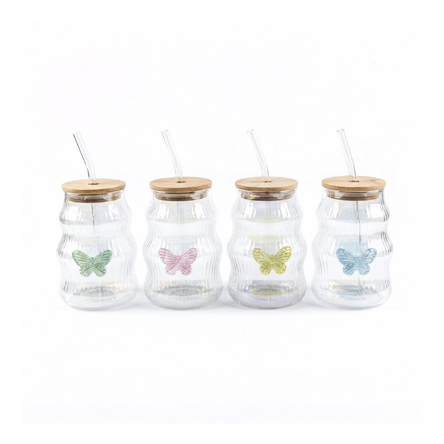 4 Piece 500ml Butterfly Tumbler With Straw Set Clear