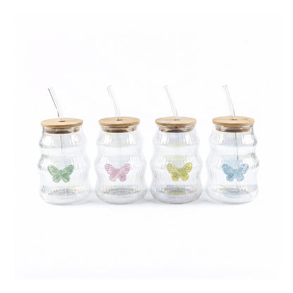 4 Piece 500ml Butterfly Tumbler With Straw Set Clear