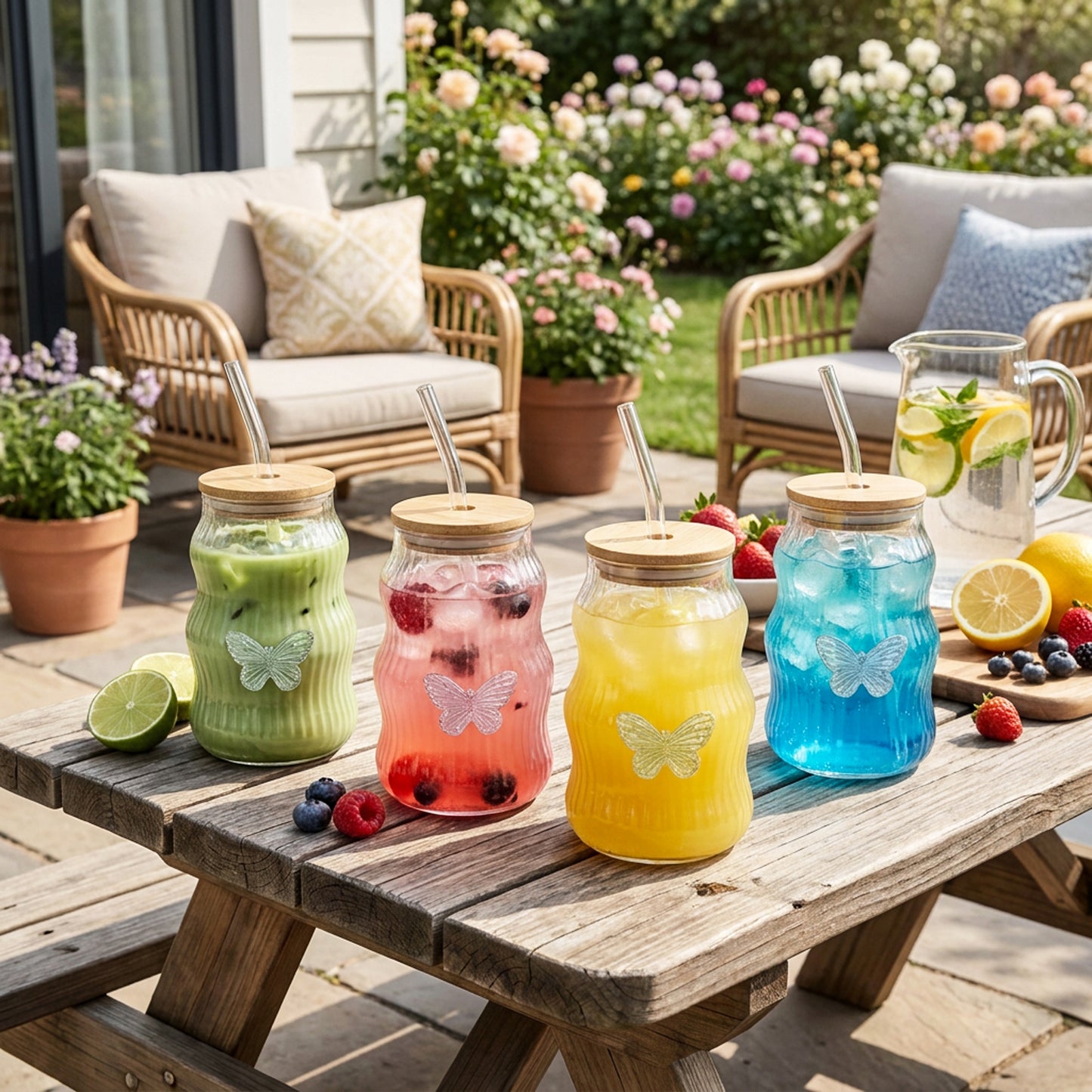 4 Piece 500ml Butterfly Tumbler With Straw Set Clear