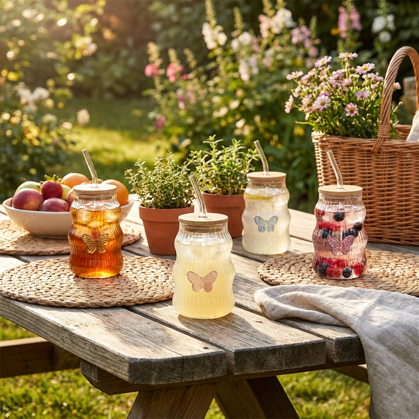 4 Piece 500ml Butterfly Tumbler With Straw Set Clear