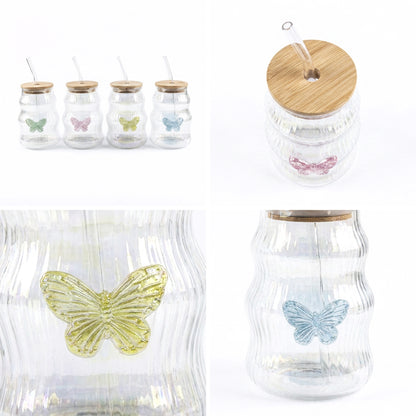 4 Piece 500ml Butterfly Tumbler With Straw Set Clear