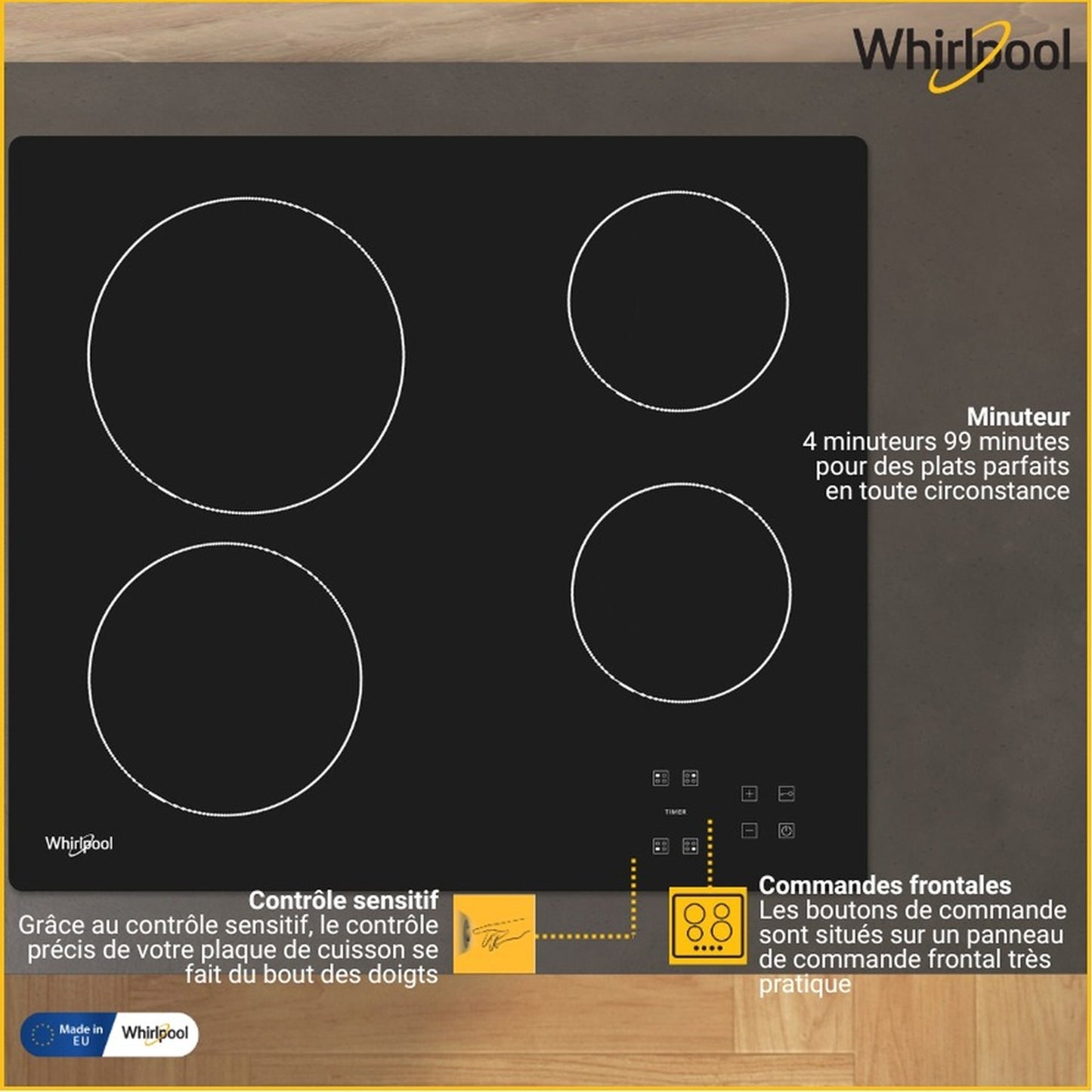 Whirlpool 60cm Electric Hob Black