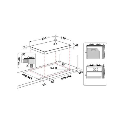 Whirlpool 75cm Gas Hob Stainless Steel
