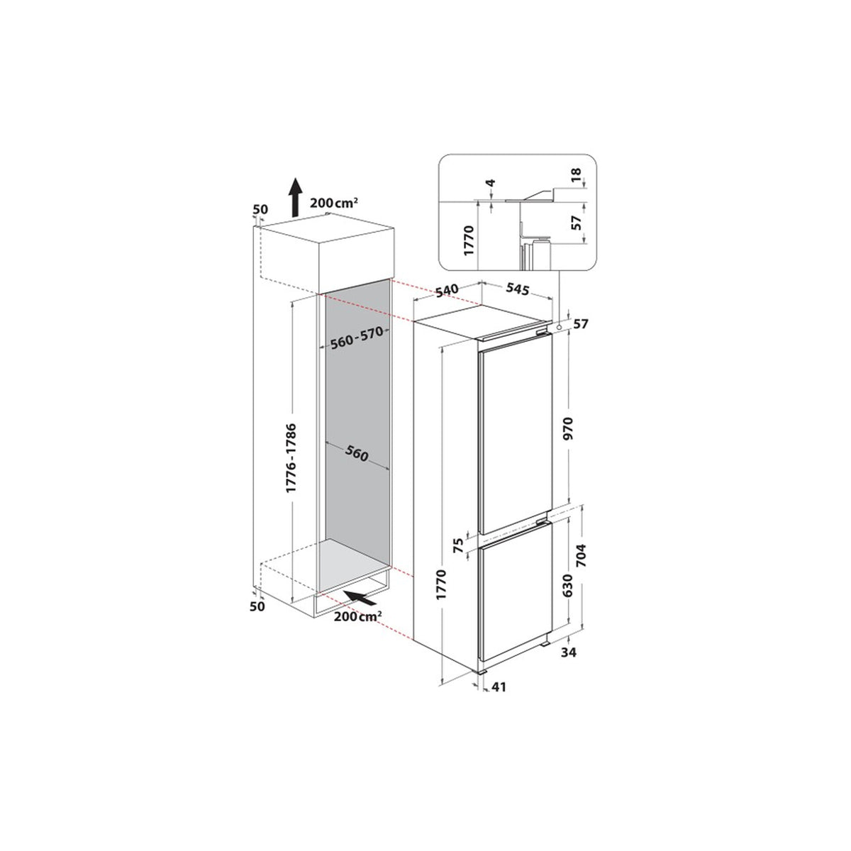 Whirlpool 267L Built-In Combi Fridge Freezer