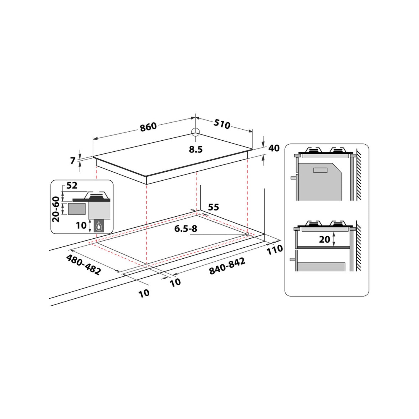 Whirlpool 5 Gas Burner Gas Hob Silver