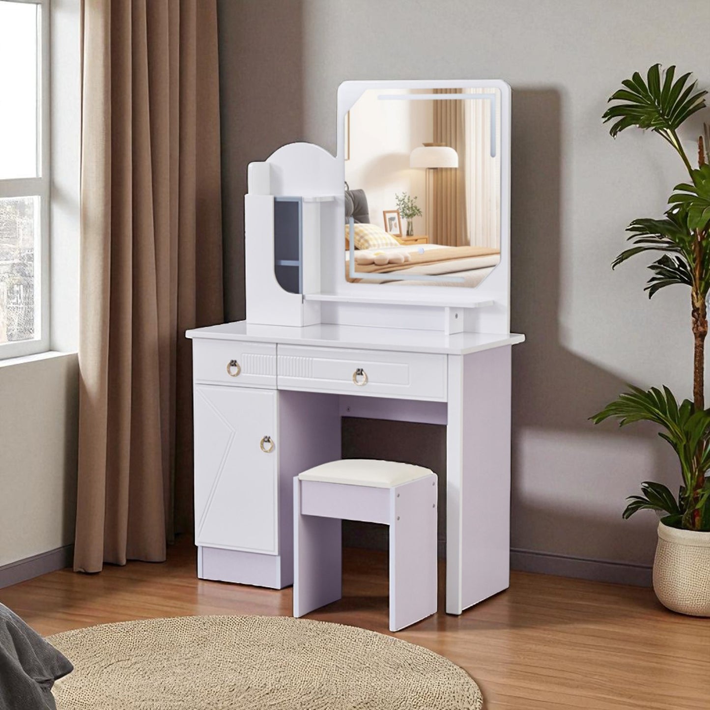 Exotic Designs Elegant Dressing Table with Mirror White
