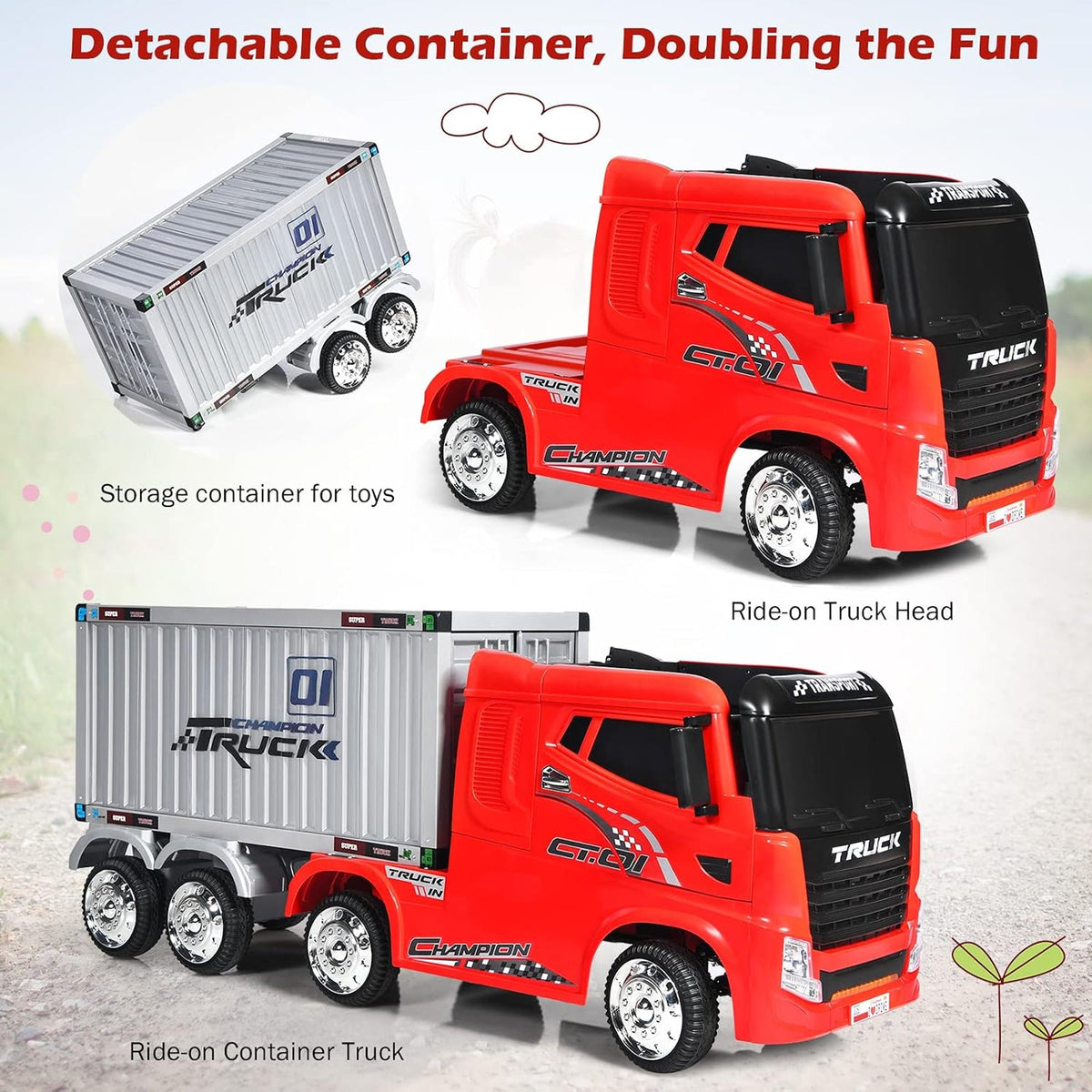 Kids Electric Ride-On Container Truck with Detachable Trailer - YJ2011T