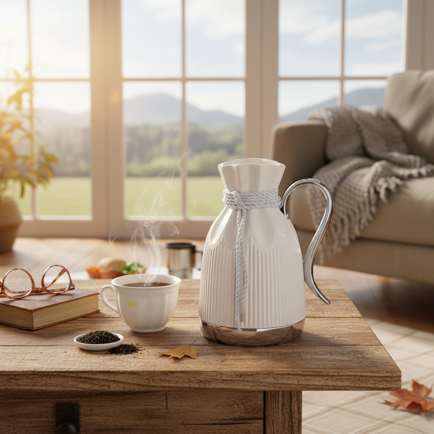 Tea Thermos White & Silver