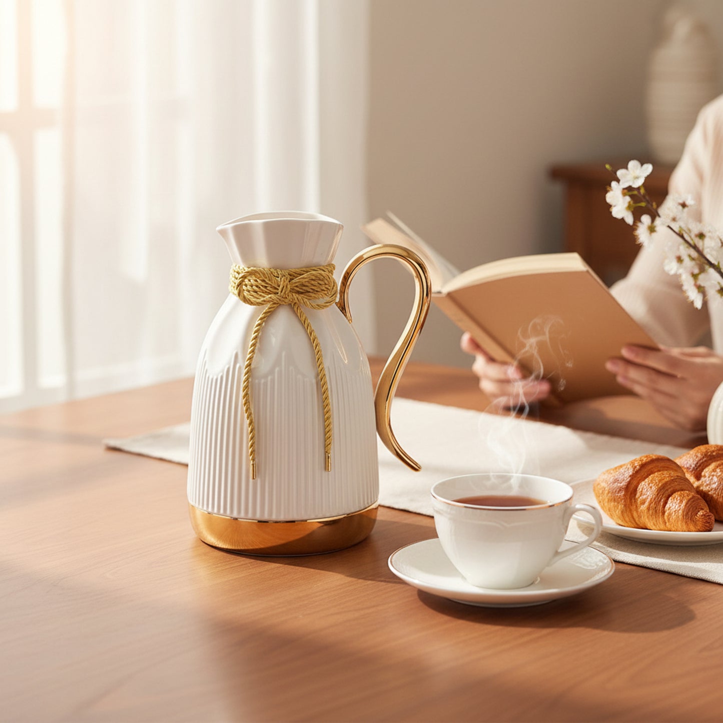 Tea Thermos White & Gold