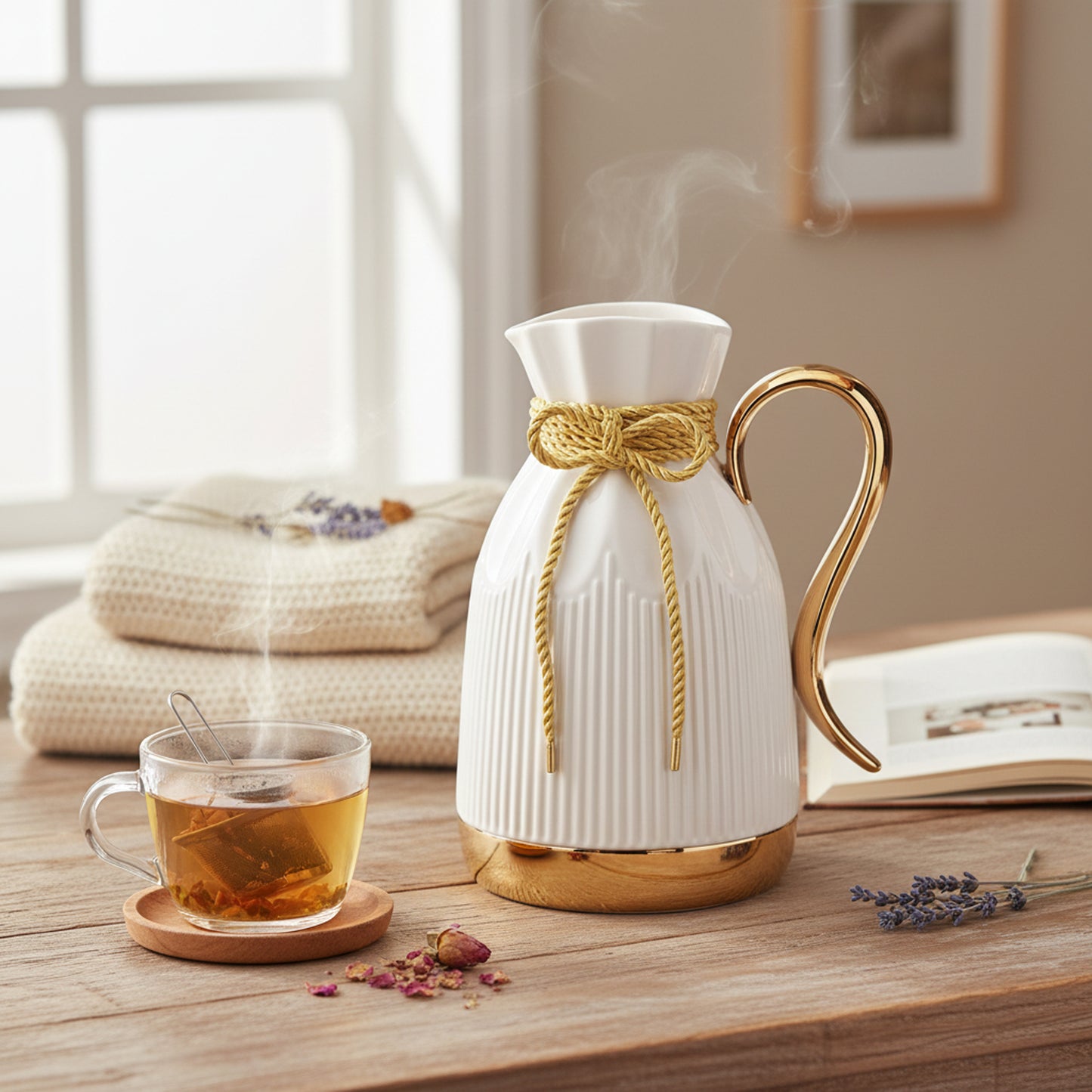 Tea Thermos White & Gold