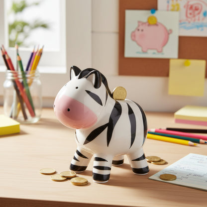 Zebra Ceramic Money Bank Black & White