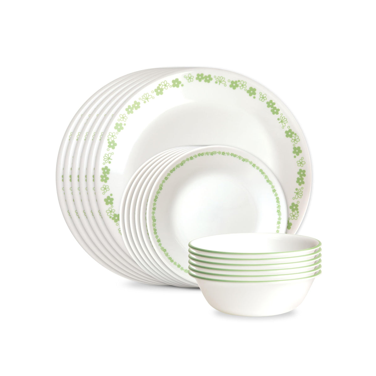Corelle Spring Blossom Green 18 Piece Dinner Set White