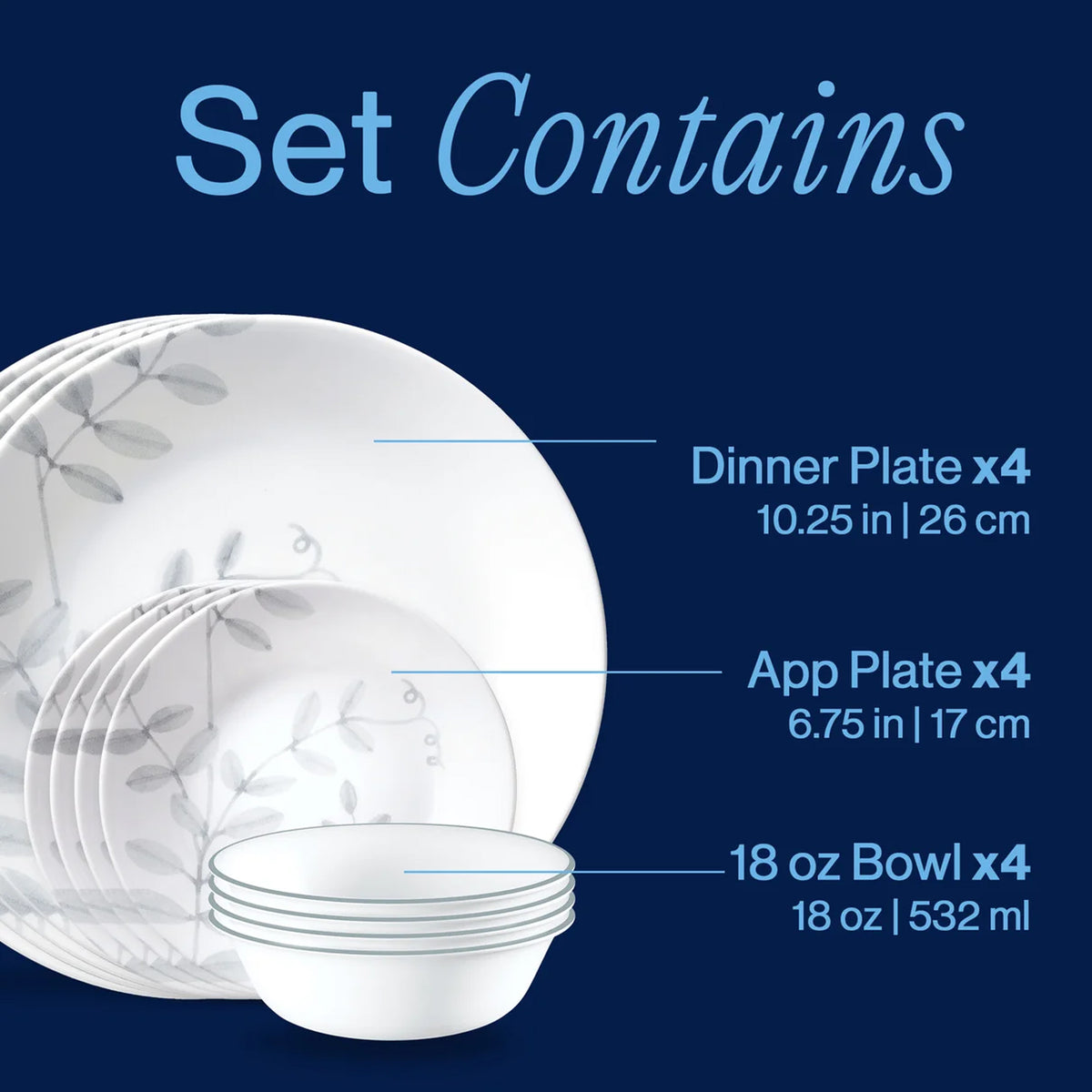 Corelle Flowing Fern 12 Piece Dinner Set White