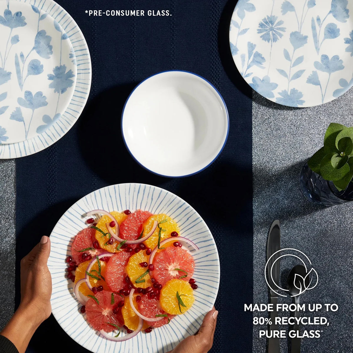 Corelle Botanical Stripes 12 Piece Dinner Set White