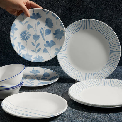 Corelle Botanical Stripes 12 Piece Dinner Set White