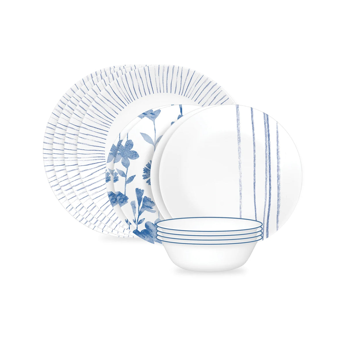 Corelle Botanical Stripes 12 Piece Dinner Set White