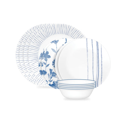 Corelle Botanical Stripes 12 Piece Dinner Set White